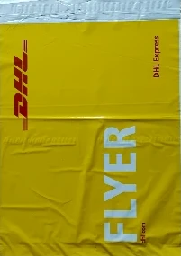 Opaque plastic outer bag with transparent pocket for documents