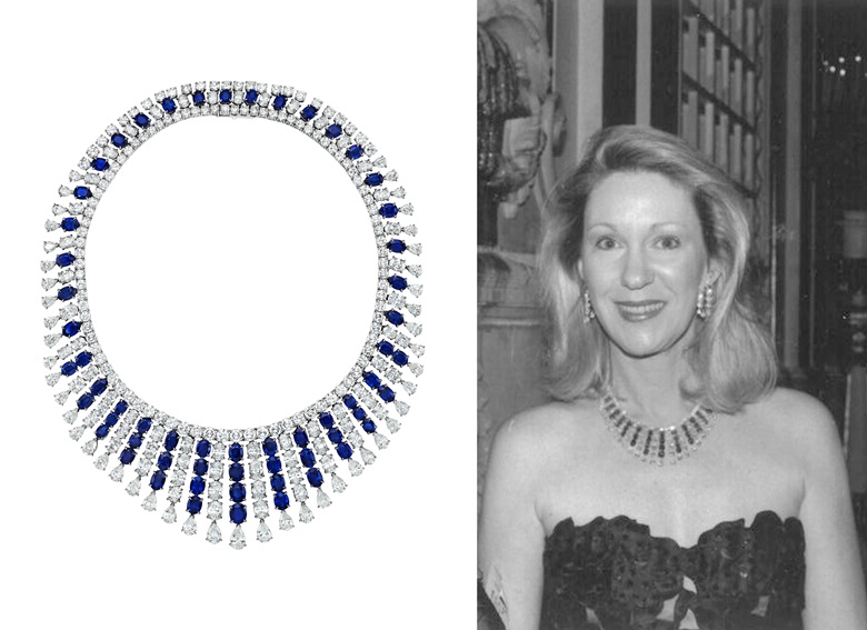 Anne Eisenhower con la collana di Van Cleef & Arpels in zaffiri e diamanti